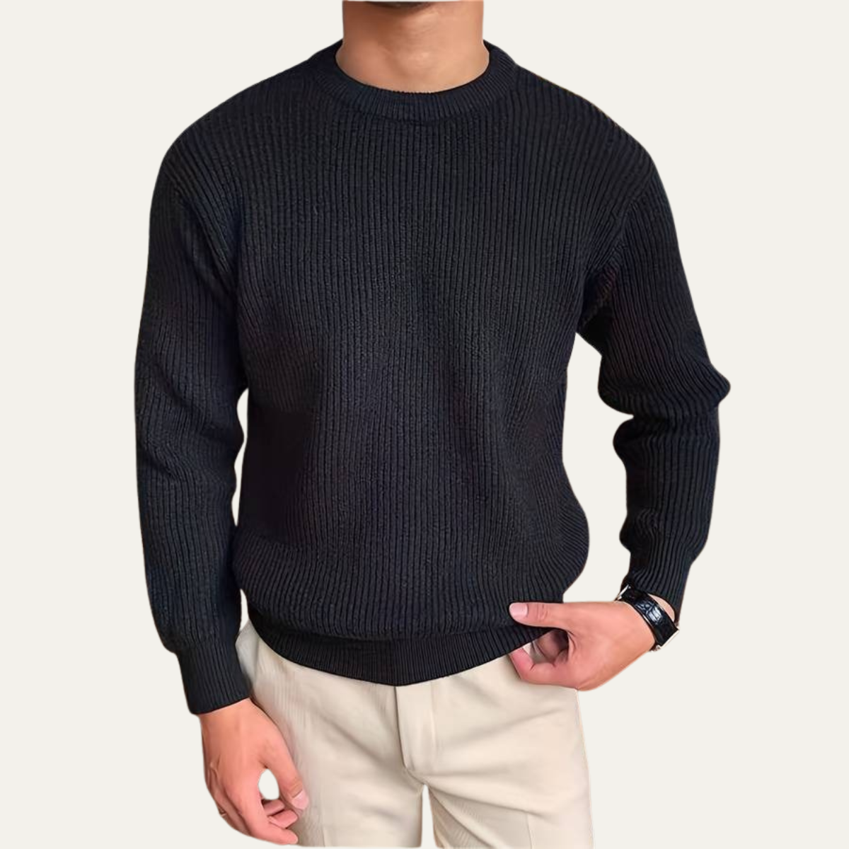 Traditional Mens Ribbed Crew Neck Jumper Sweater