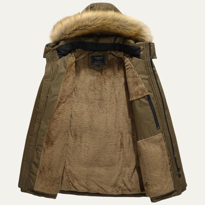 Warm Men's Quilted Parka with Faux Fur Hood