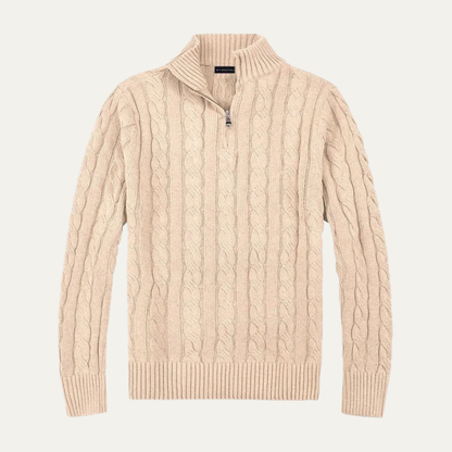 Warm Men's Cable Knit Quarter Zip Jumper Sweater