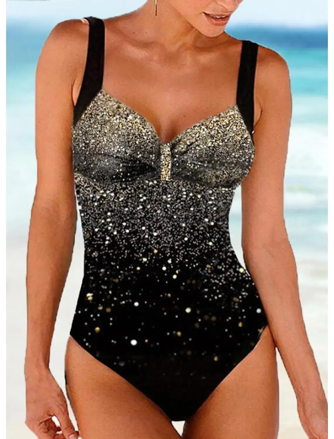 Women's Slimming Swimsuit with Built-in Bra and Sparkle Detail