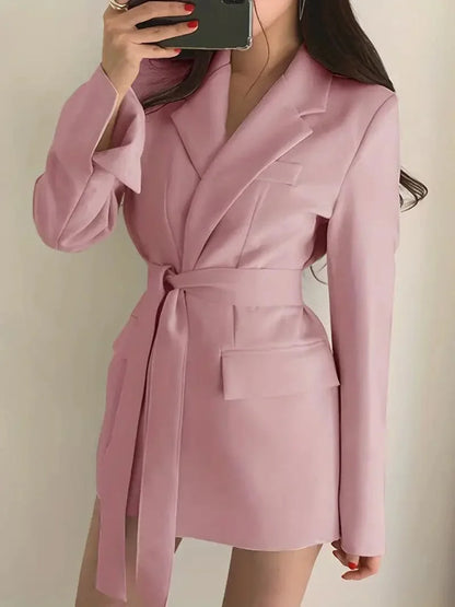 Classic Fit Women's Blazer Dress with Belted Waist