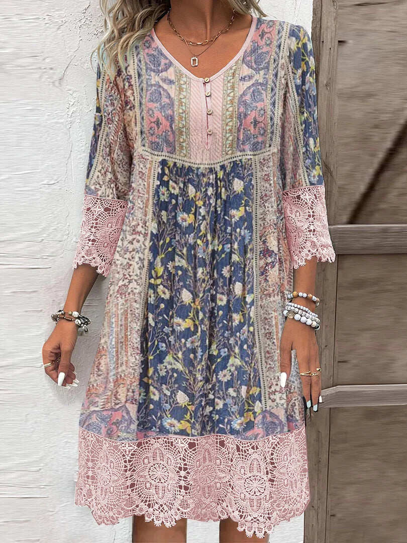 Chic Floral Lace Mini Dress - Nocini