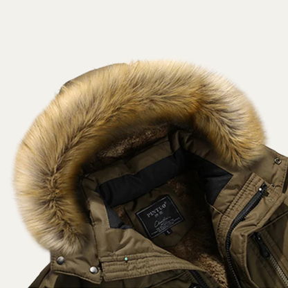 Warm Men's Quilted Parka with Faux Fur Hood