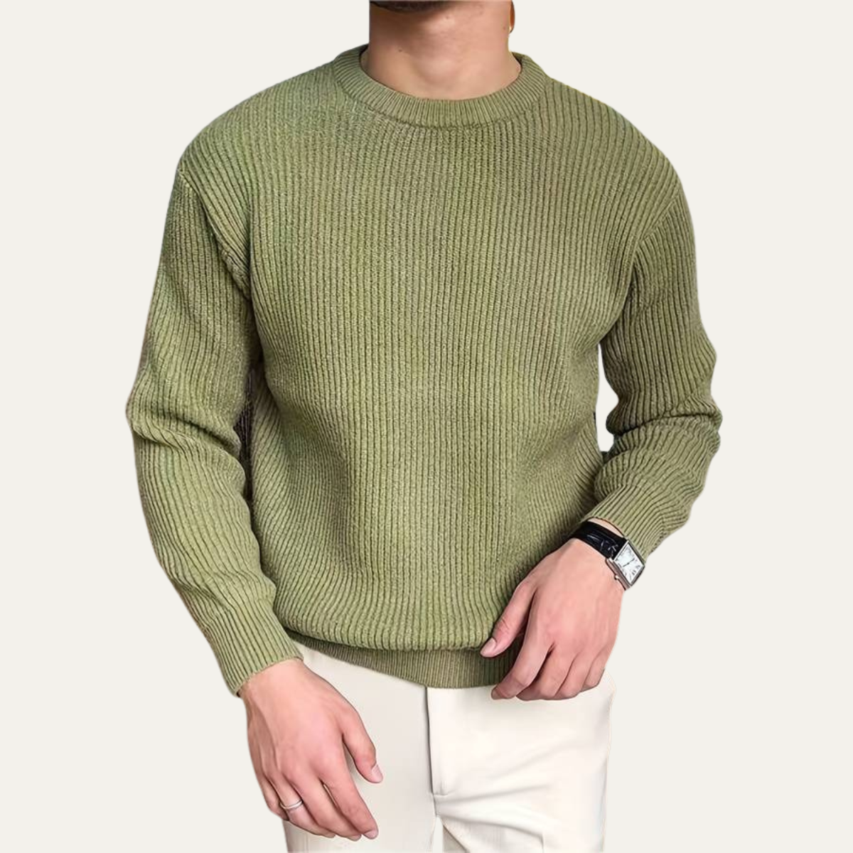 Traditional Men's Ribbed Crew Neck Knit Sweater