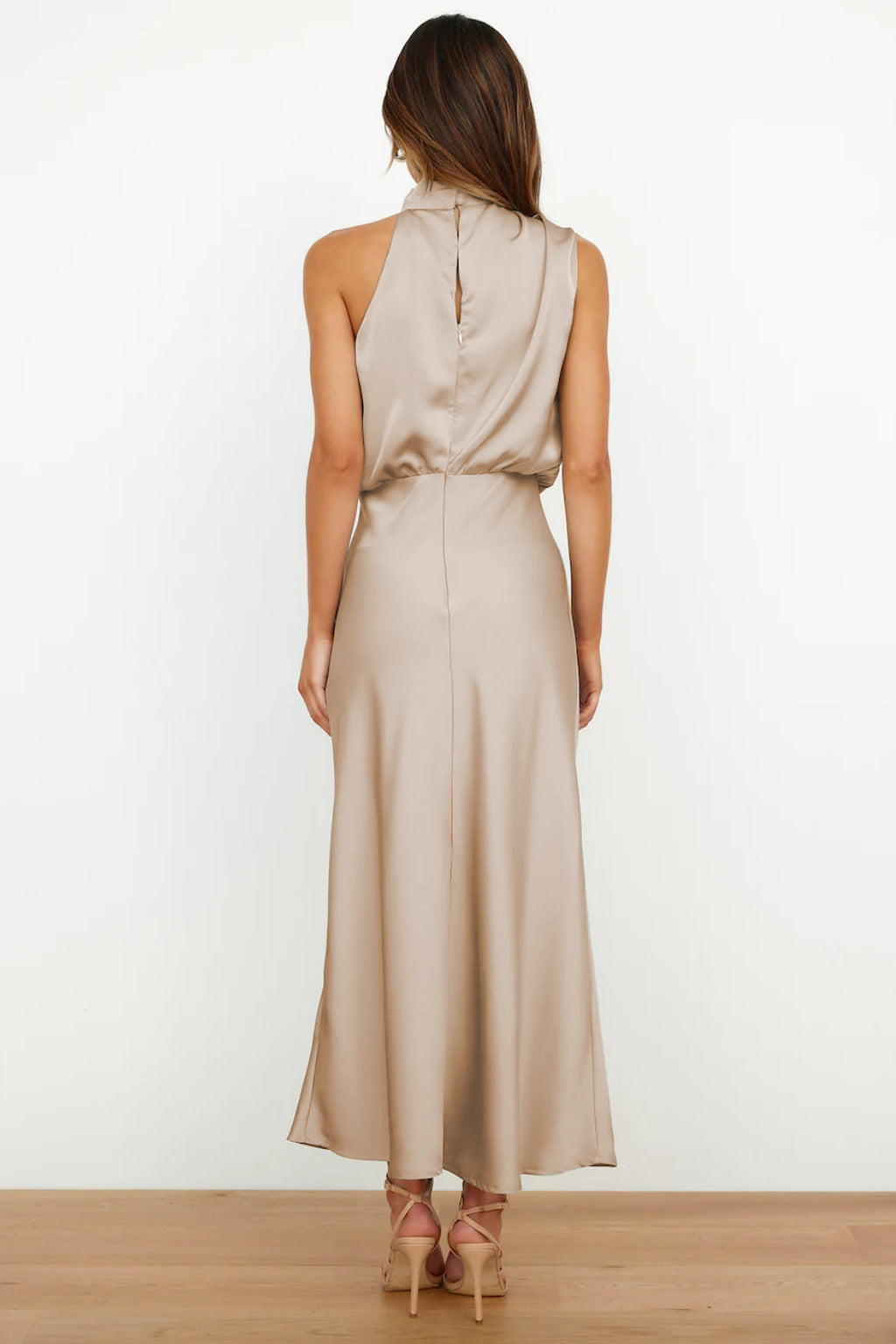 Elegant Satin Halter Neck Dress