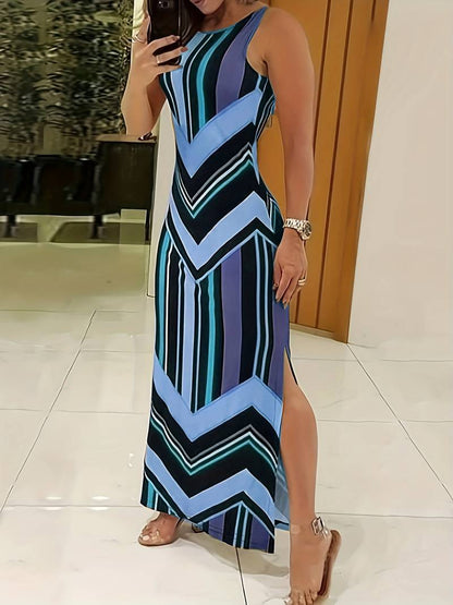 Chic Sleeveless Maxi Dress with High Neckline