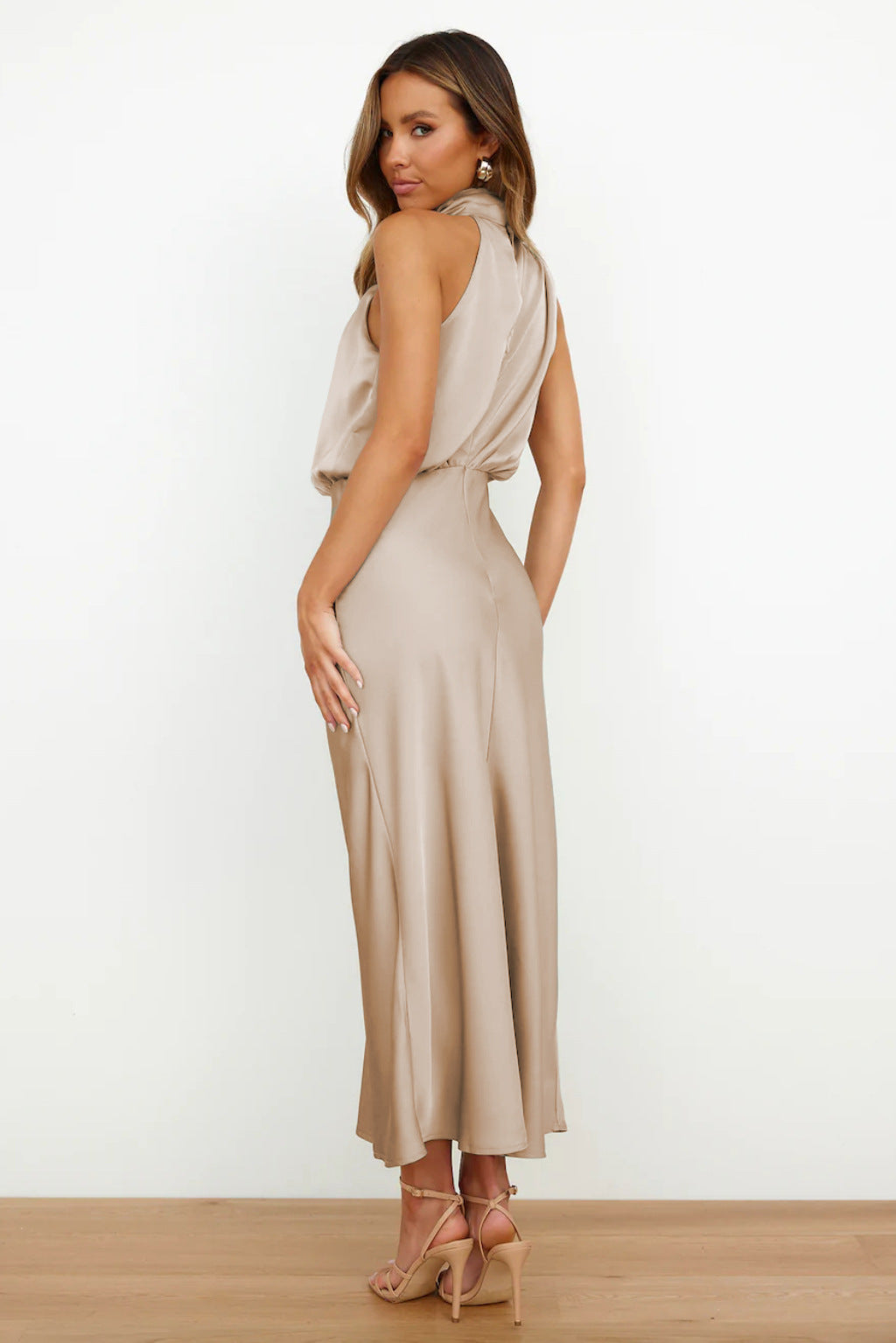 Elegant Satin Halter Neck Dress
