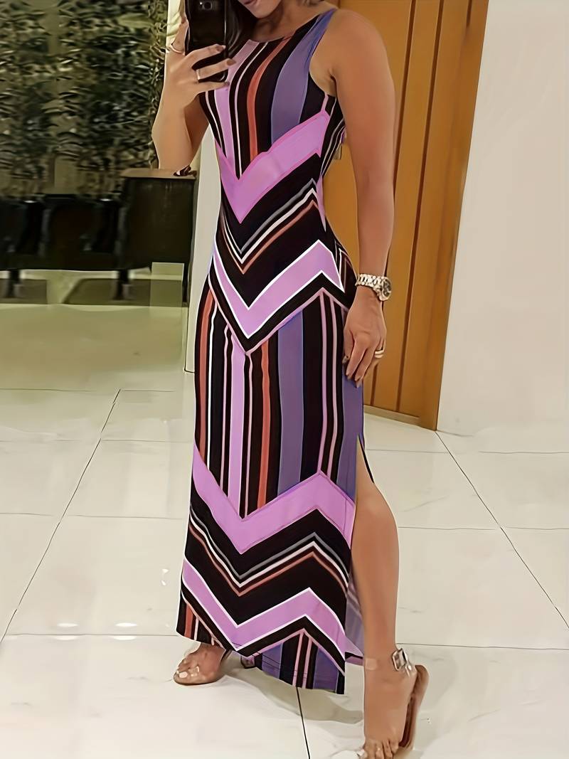 Chic Sleeveless Maxi Dress with High Neckline