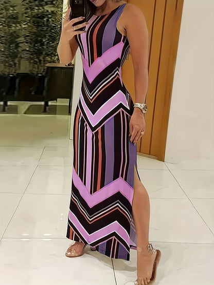 Chic Sleeveless Maxi Dress with High Neckline