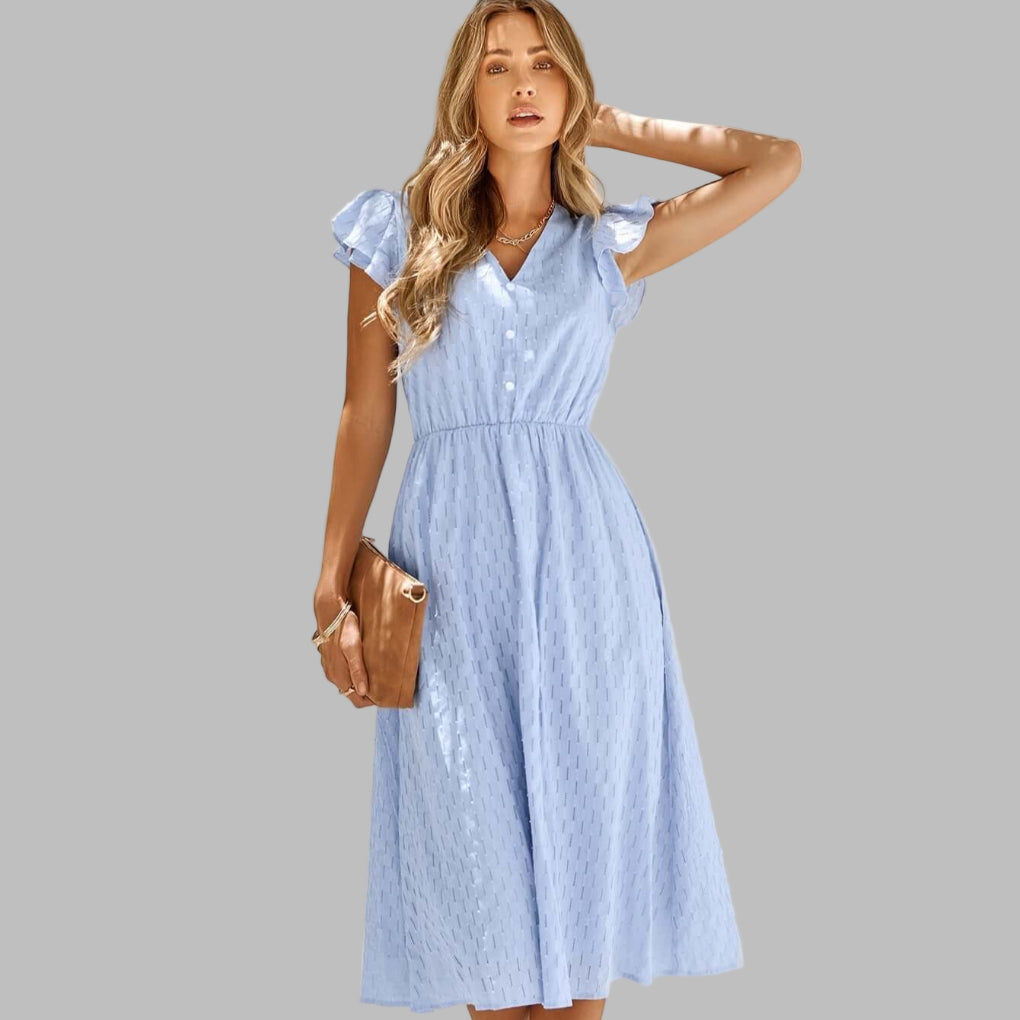 Ladies' Elegant V-Neck Floral Midi Dress