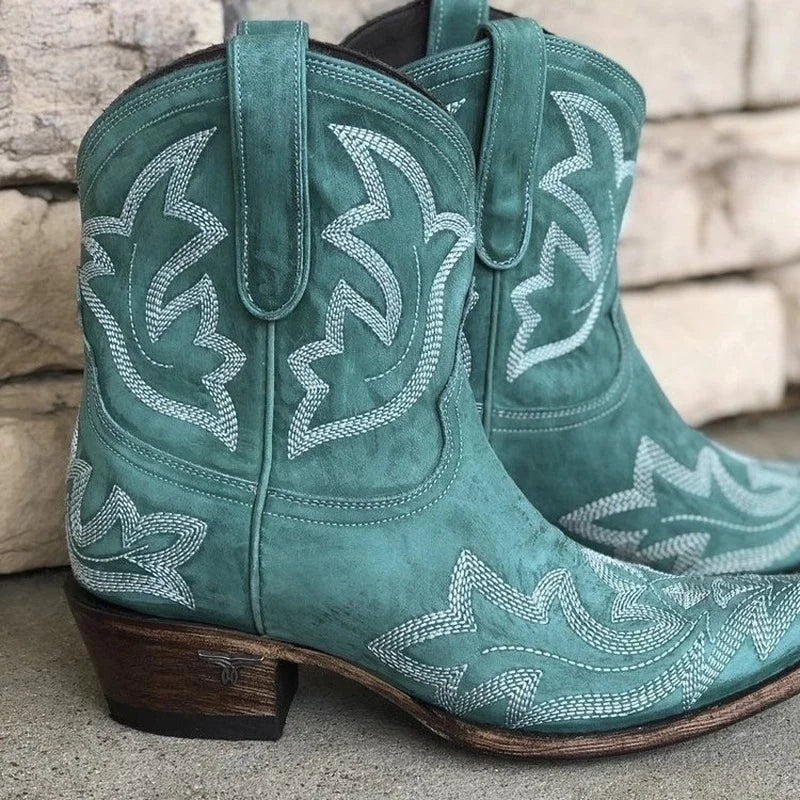 Stylish Embroidered Ankle Cowboy Boots for Women
