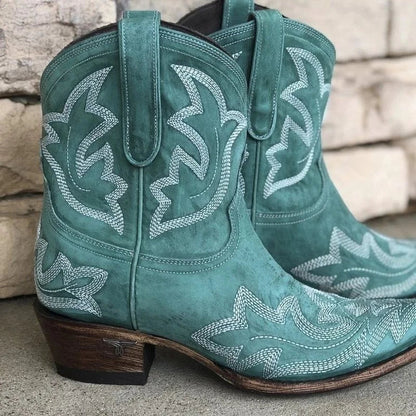 Stylish Embroidered Ankle Cowboy Boots for Women
