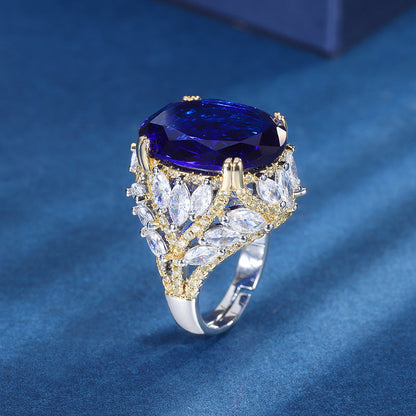 Luxury Blue Sapphire Gold Plated Cocktail Ring