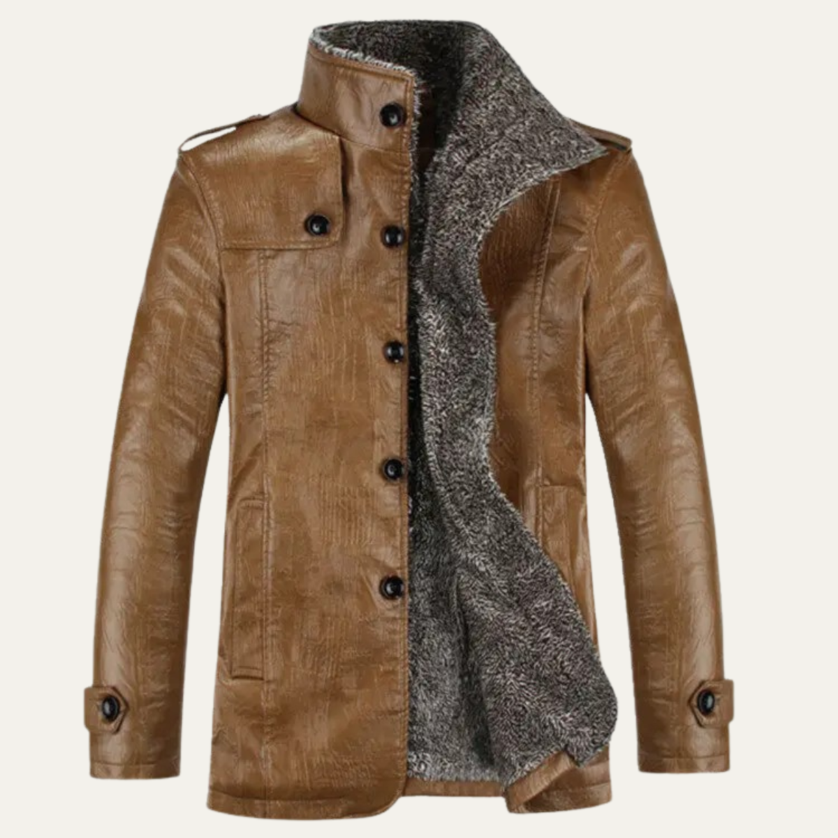 Warm Insulated Men's Leather Fleece Jacket - Nocini