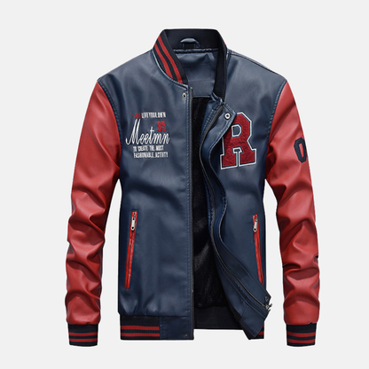 Men's Vintage Style Leather Baseball Jacket