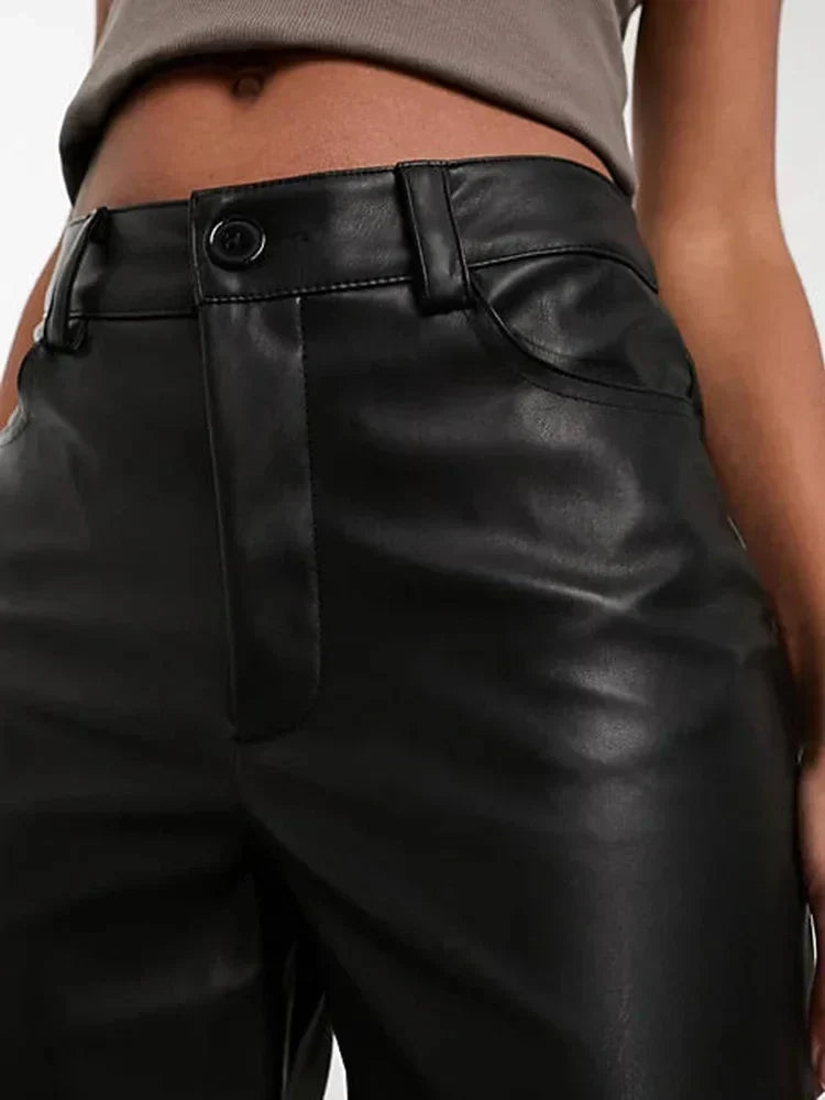 Slim Fit High Waist Leather Women's Trousers