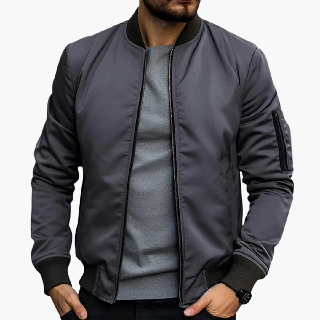 Men's Leather Flight Jacket with Zip Pockets