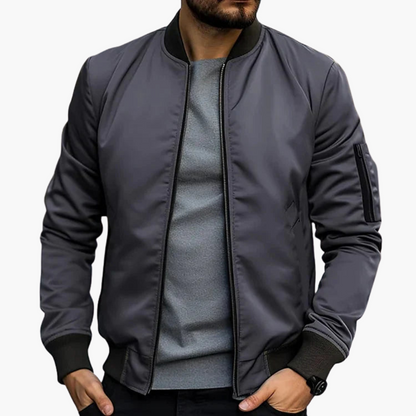 Men's Leather Flight Jacket with Zip Pockets