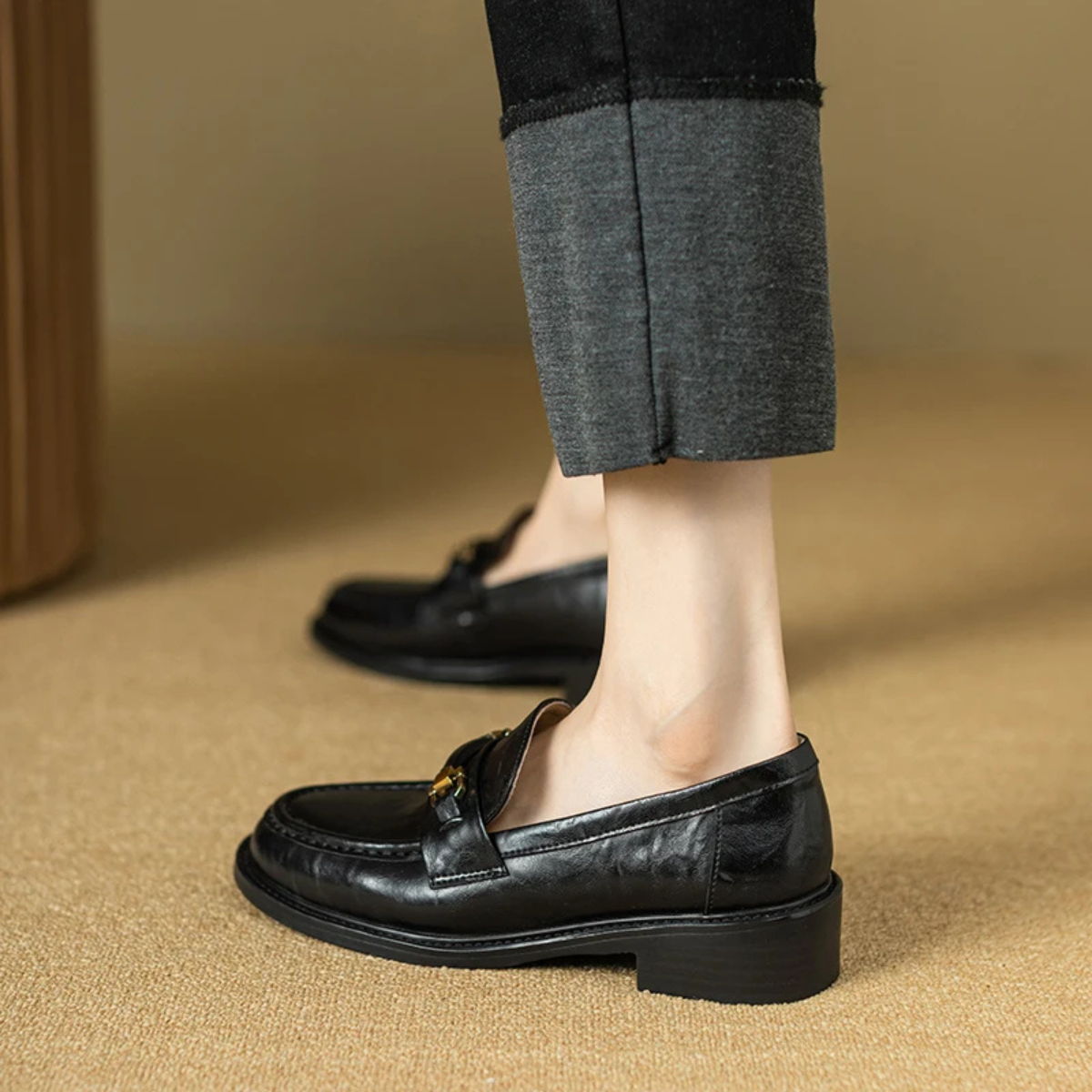 Men's Genuine Leather Slip On Loafers with Silver Buckle
