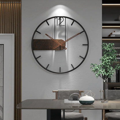 Contemporary Metal and Wood Wall Clock - Olytrend