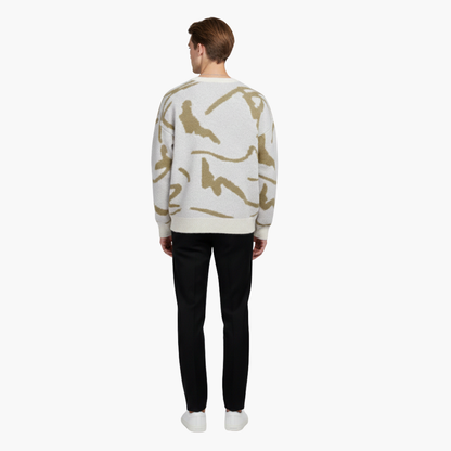 Men's Graphic Crew Neck Ribbed Sweater