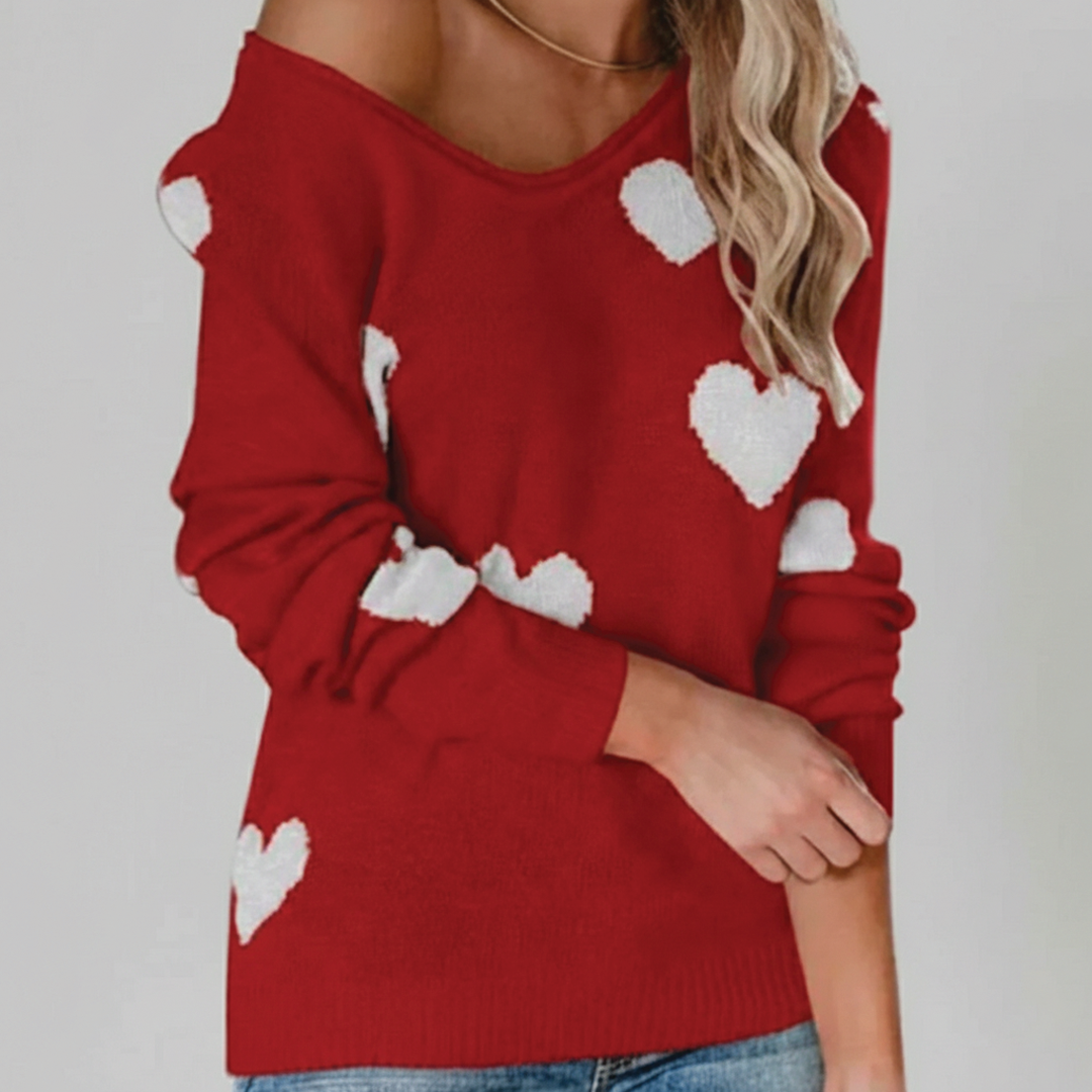 Lovely Heart Print Knitted Sweater