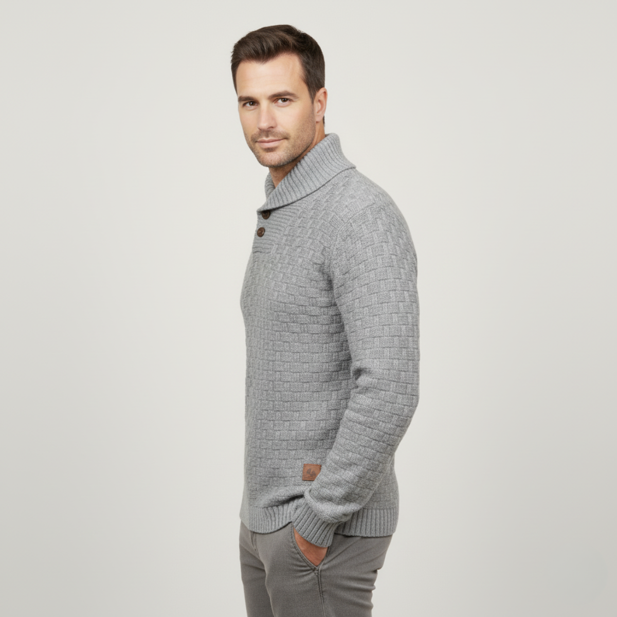 Thick Warm Crew Neck Button Sweater for Men