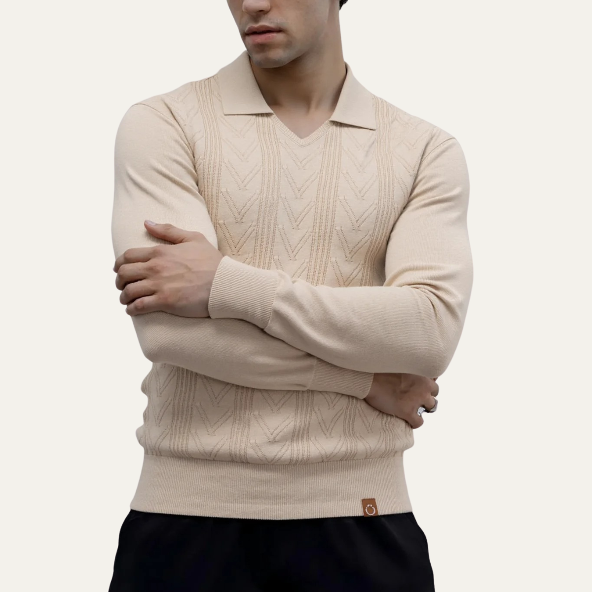 Classic Men's Crew Neck Knit Polo Sweater