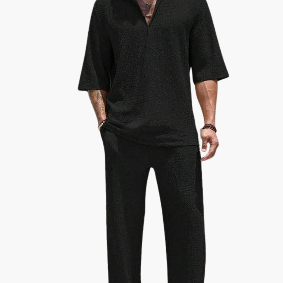 Men's Casual Shorts Set with Breathable Top and Pants