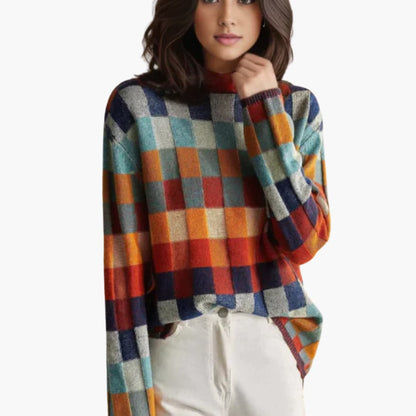Casual Plaid Crew Neck Wool Sweater for Women - Olytrend