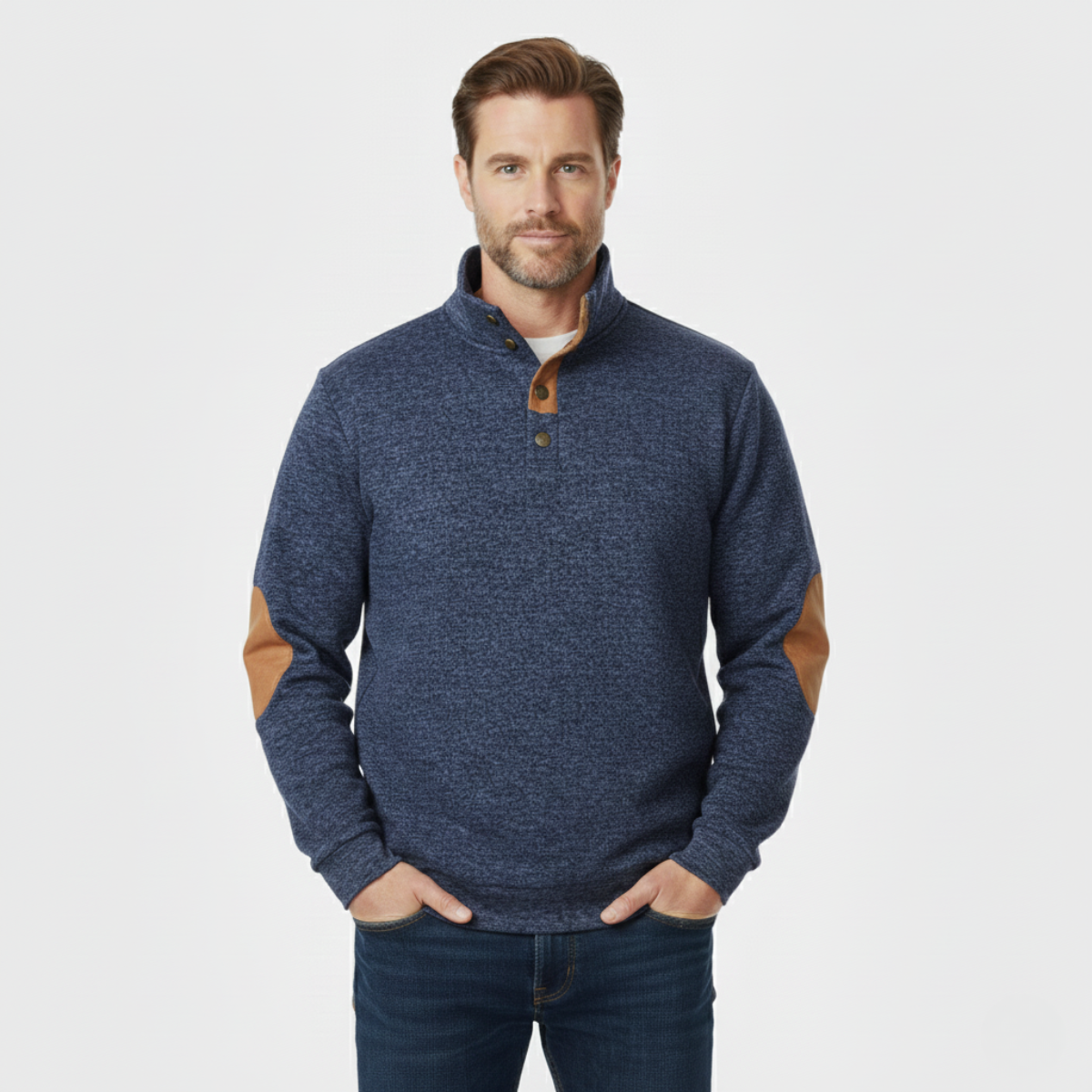 Classic Men's Cable Knit Sweater with Patch Elbows