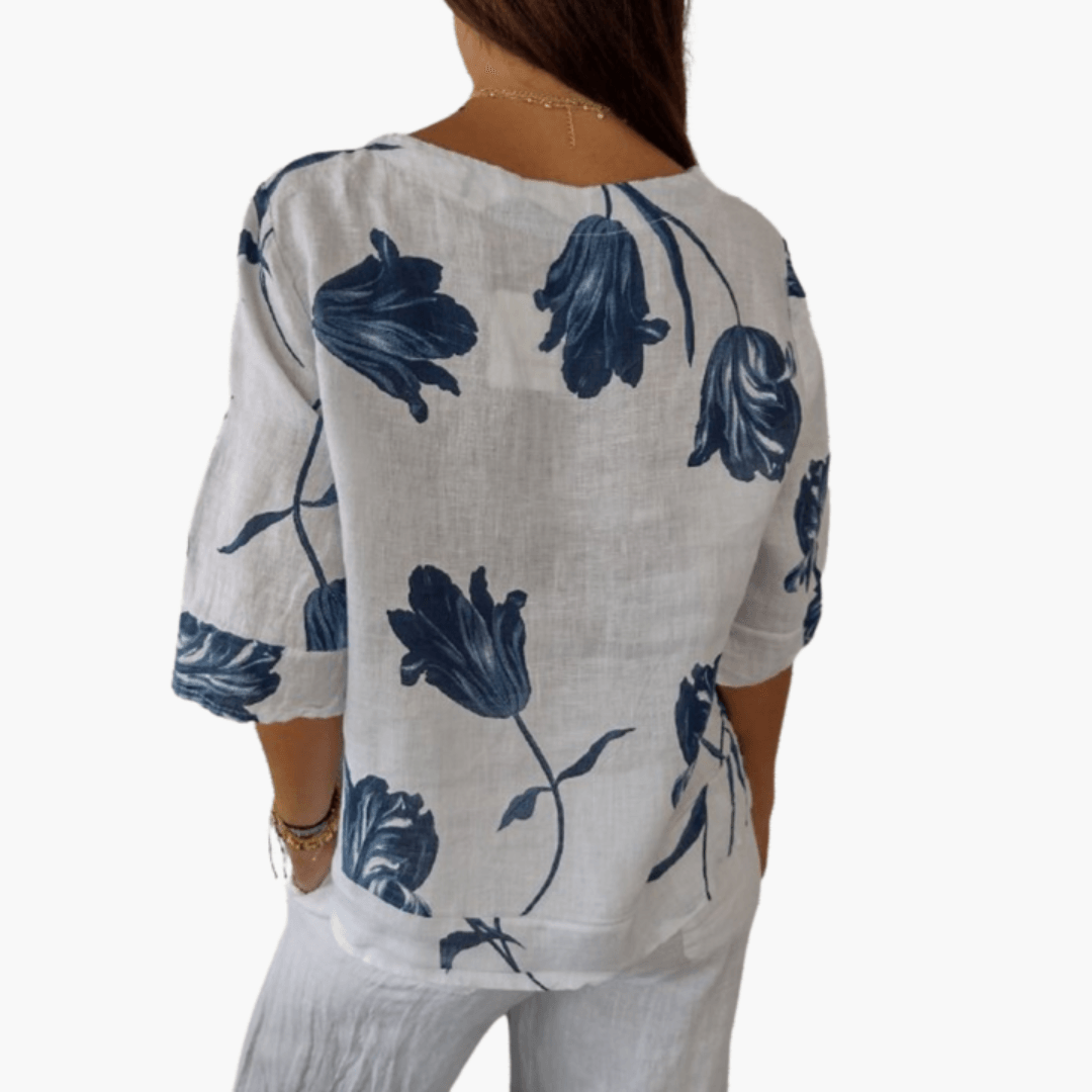 Ladies' Pretty Flower V-Neck Shirt