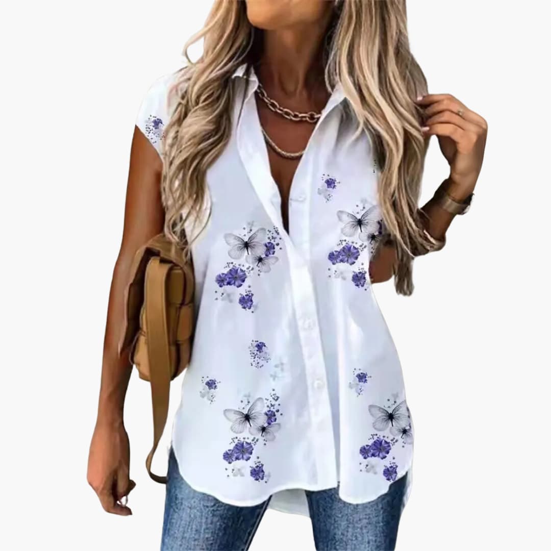 Lightweight Butterfly Print Blouse for Women - Olytrend