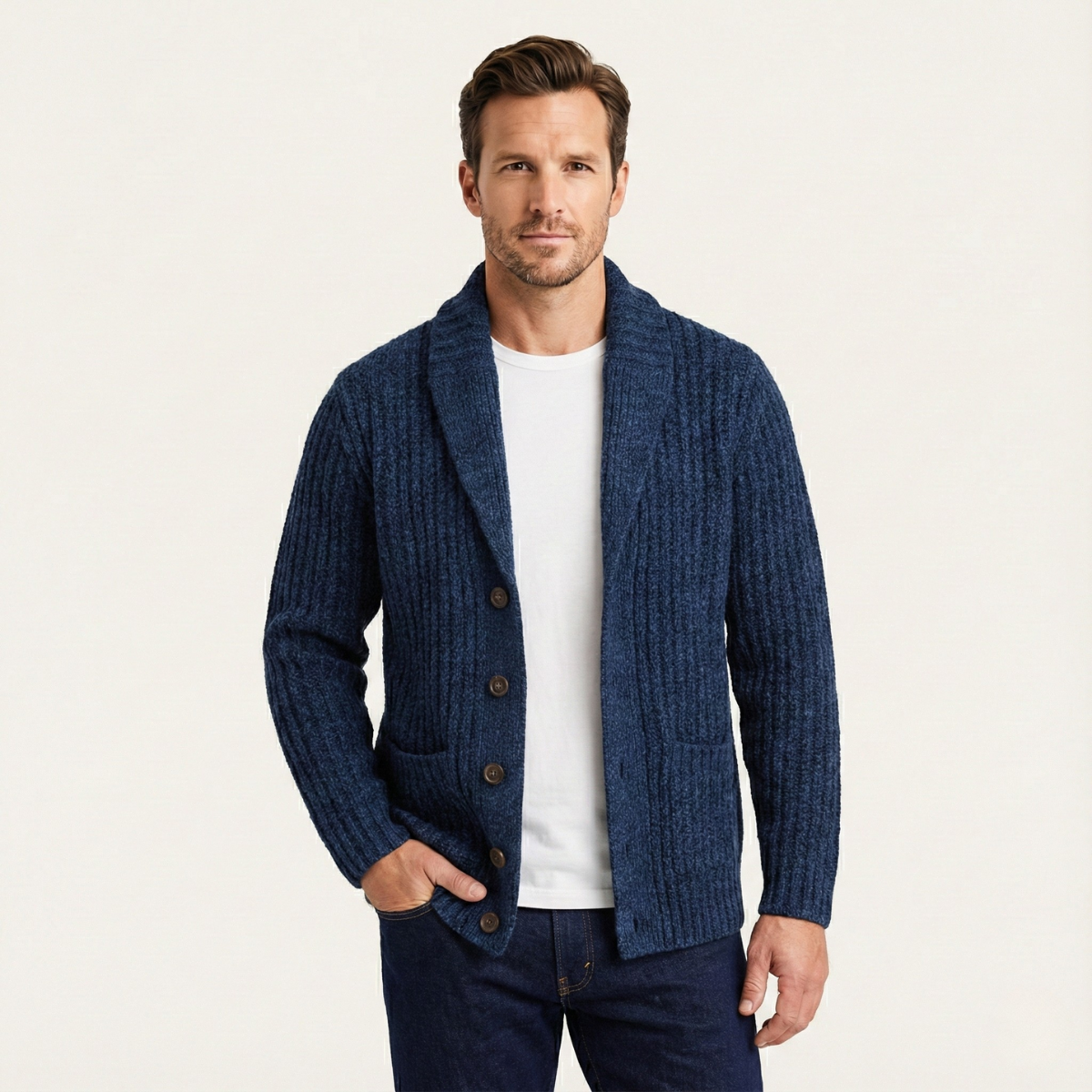 Thick Knit Men's Shawl Collar Sweater Cardigan
