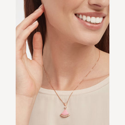 Luxurious Pink Agate 925 Silver Gold Necklace
