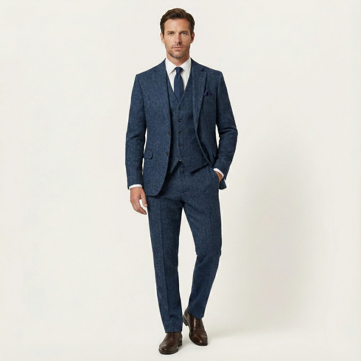 Classic Men's 3 Piece Tweed Suit - Slim Fit Jacket, Waistcoat & Trousers