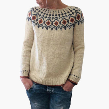 Women's Geometric Crew Neck Sweater - Olytrend