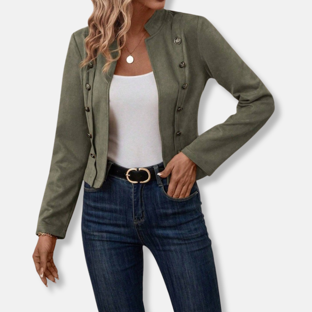 Slim Fit Blazer Jacket with Decorative Buttons