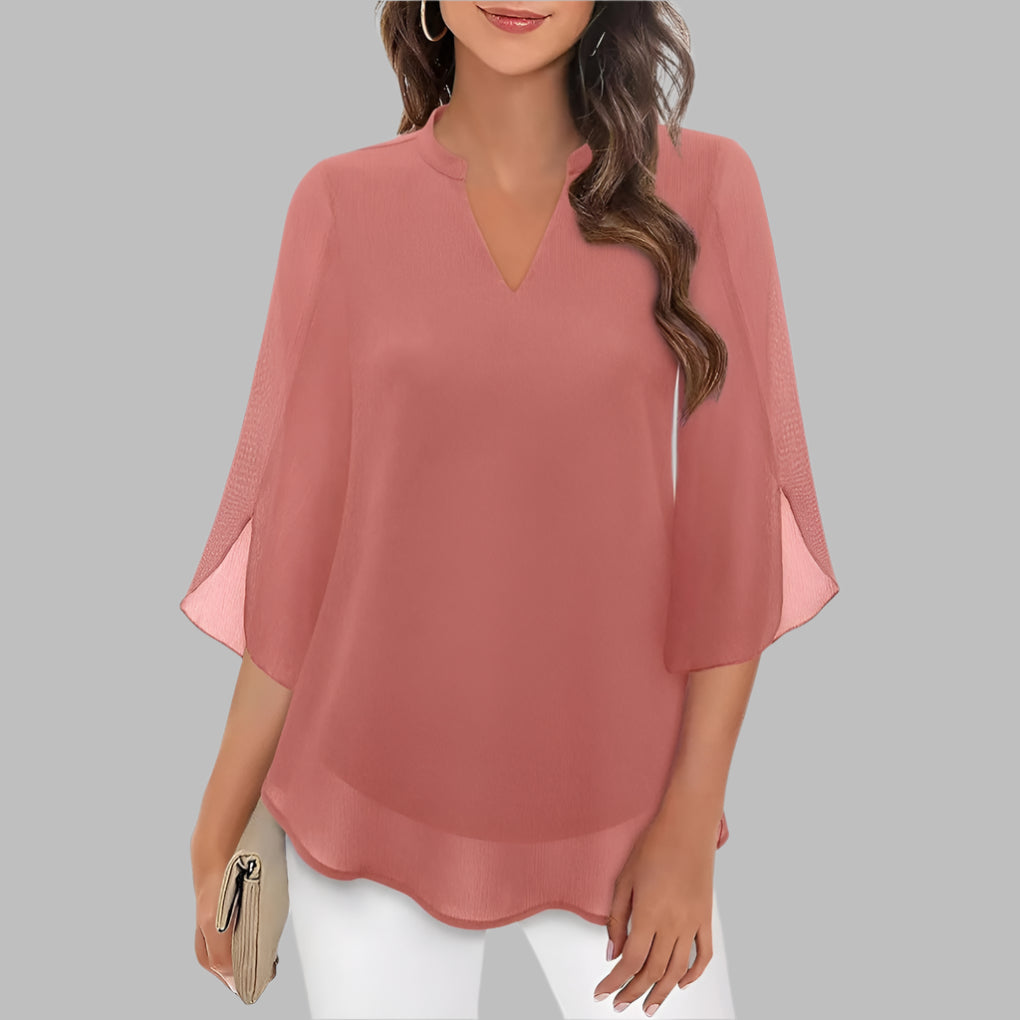 Sunny V Neck Floral Sleeve Blouse