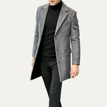 Slim Fit Classic Black Wool Overcoat for Men