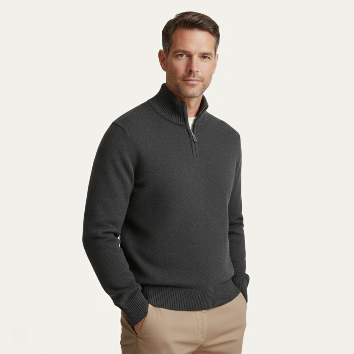 Premium Soft Men's Cashmere Quarter Zip Sweater
