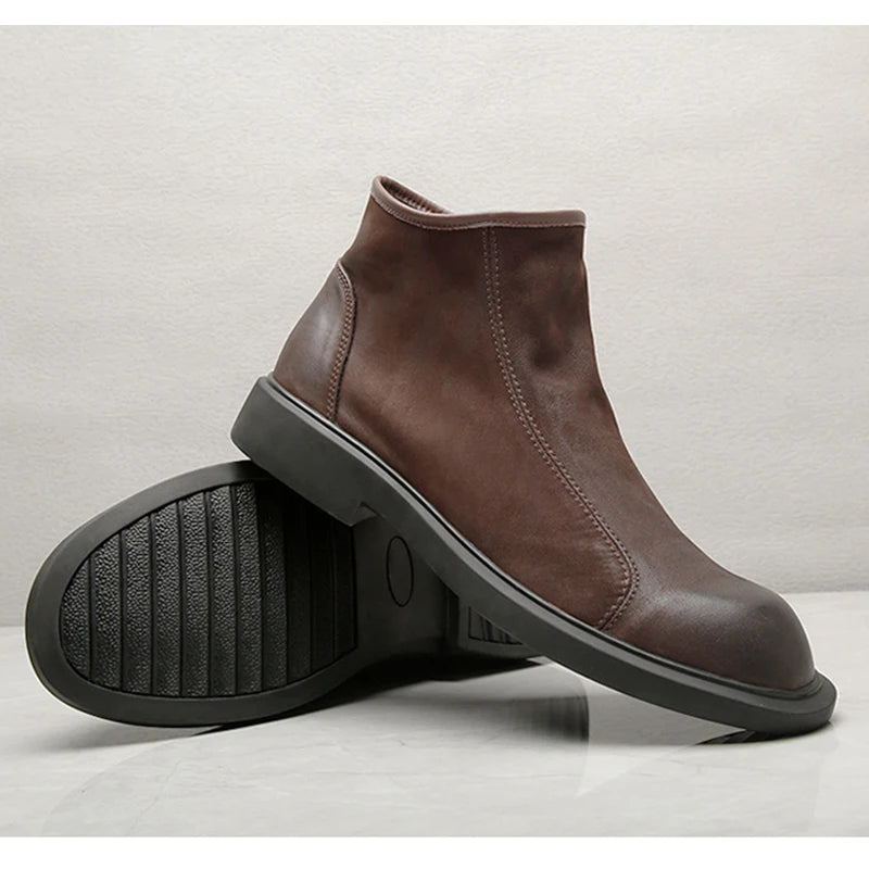Insulated Men's Faux Leather Ankle Boots with Zip