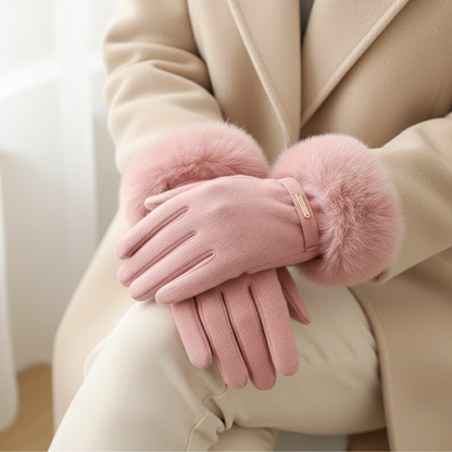Warm Fit Gloves with Fur Strap Detail