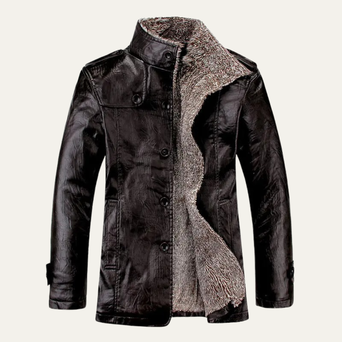 Thermal Men's Fleece Lined Leather Biker Jacket