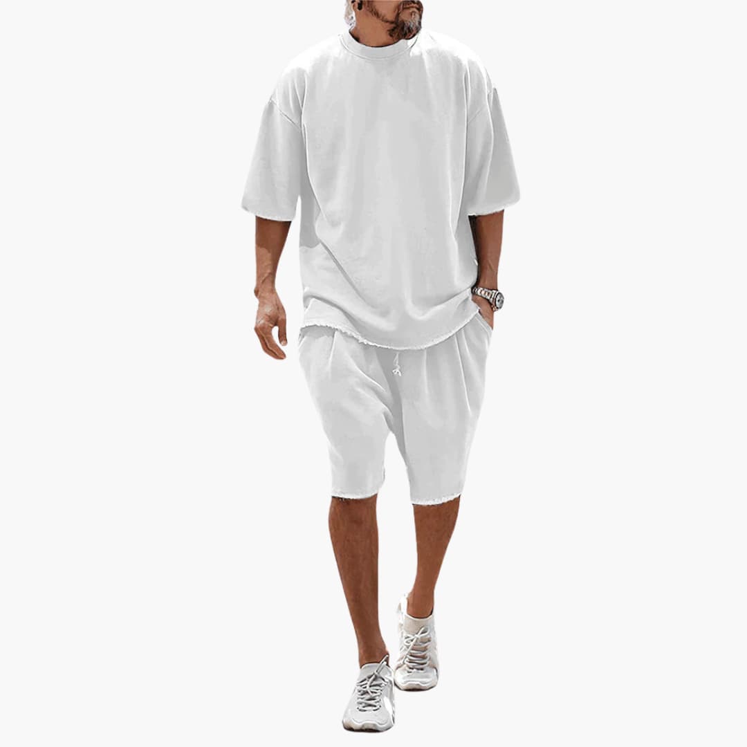 Men's Casual 2 Piece Short Set with Loose Fit Top
