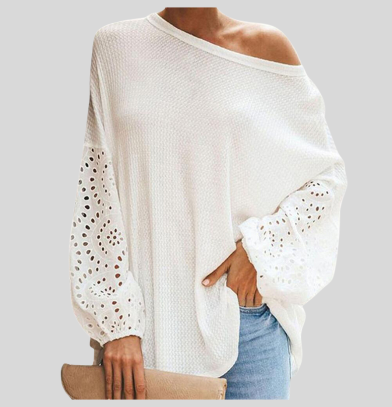 Feminine Lightweight Knit Top with Lace Trim - Nocini