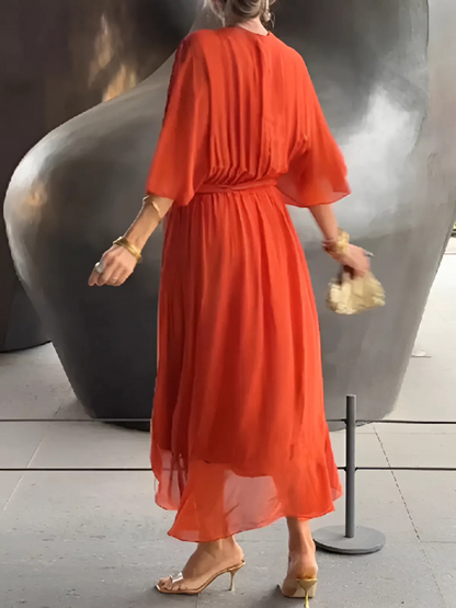 Elegant Long Sleeve Midi Wrap Dress