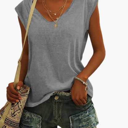 Ladies' Relaxed Fit V-Neck Tee with Short Sleeves