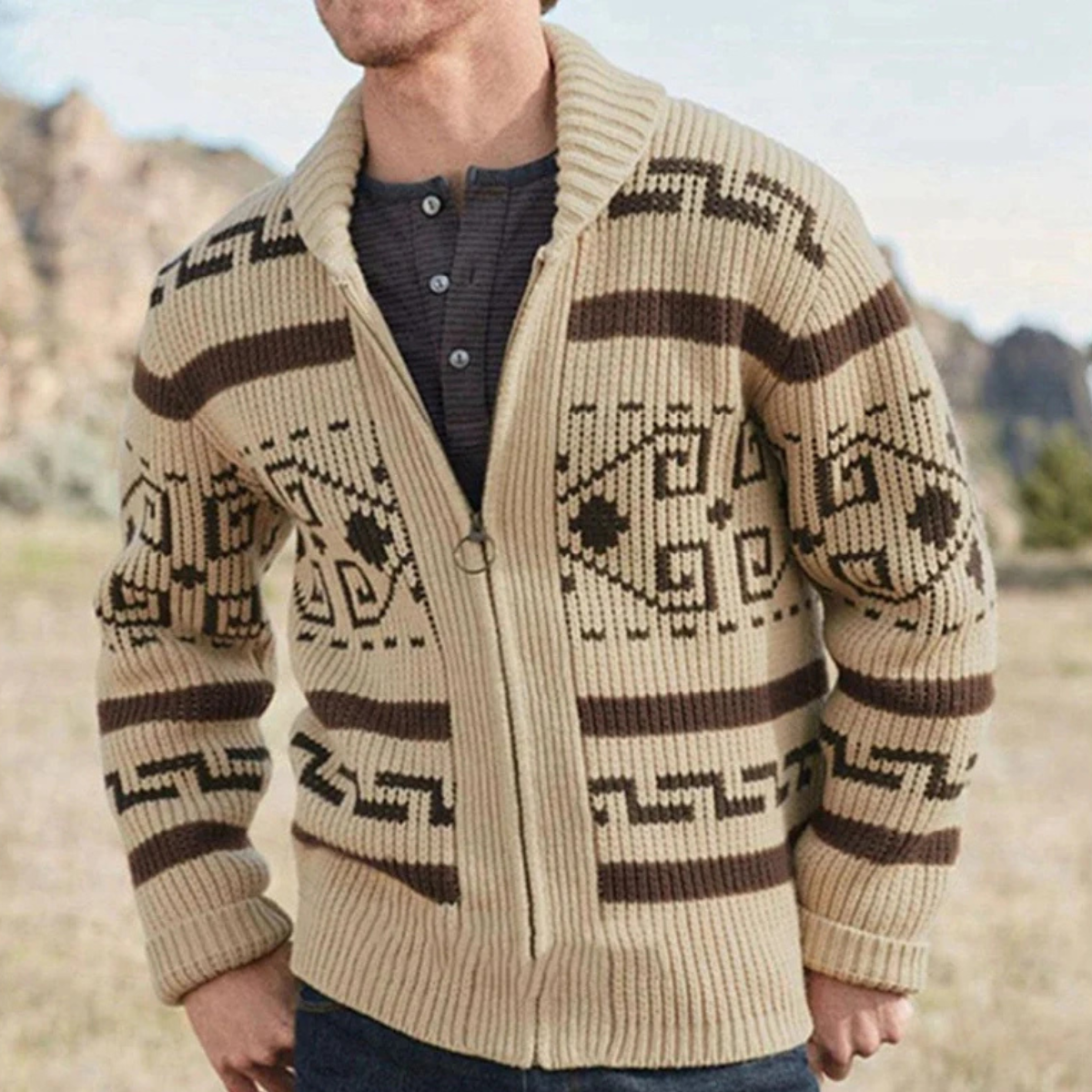 Luxury Men's Cashmere Crew Neck Cardigan Sweater