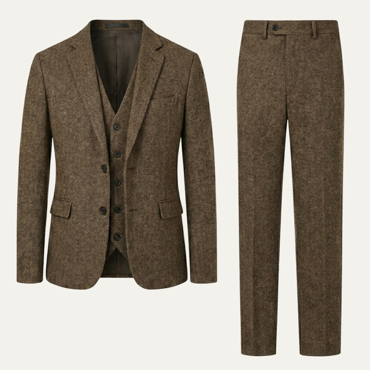 Classic Men's 3 Piece Tweed Suit - Slim Fit Jacket, Waistcoat & Trousers